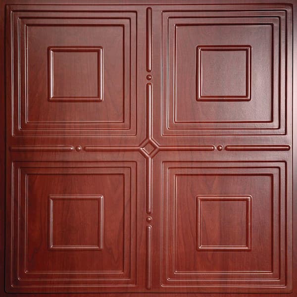 Ceilume Jackson Faux Wood-Cherry 2 ft. x 2 ft. Lay-in or Glue-up Ceiling Panel (Case of 6)