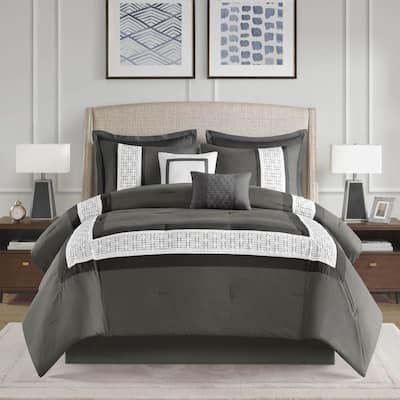 Kingwood 8-Piece Dark Grey Polyester Queen Comforter Set