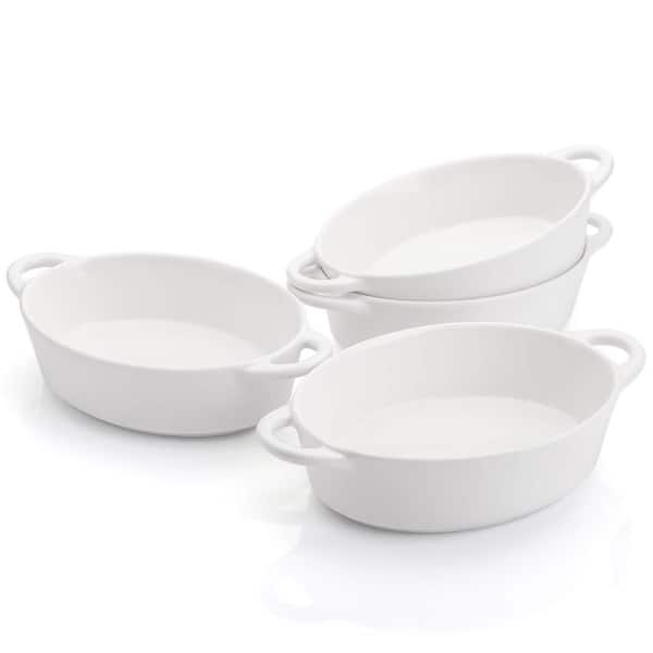 4 Piece Oval Porcelain Ramekin Baking Dish Set with Double Handles for Creme Brulee Souffle Custard