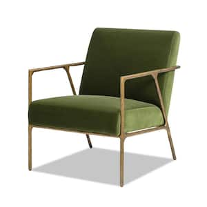 Aerin 24.5 in. Hammered Brass Upholstered Accent Arm Chair, Olive Green Performance Velvet