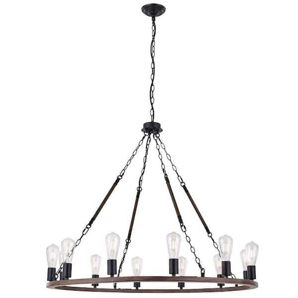 Beziers 12-Light Darkwood/Black Wagon Wheel Chandelier