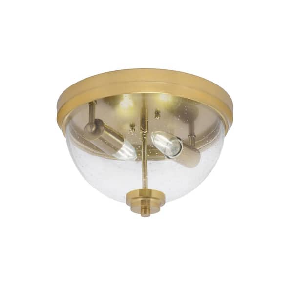 Unbranded Ashland 12 in. 2 Light New Age Brass Flush Mount with Clear Bubble Glass Shade No Bulbs Included