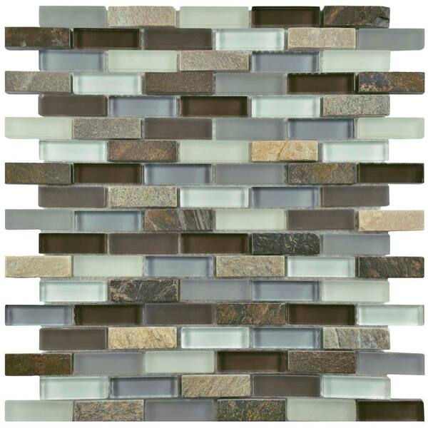 Merola Tile Tessera Subway Tundra 10-3/4 in. x 11-3/4 in. x 8 mm Glass and Stone Mosaic Tile