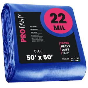 50 ft. x 50 ft. Blue 22 Mil Heavy Duty Polyethylene Tarp, Waterproof, UV Resistant, Rip and Tear Proof
