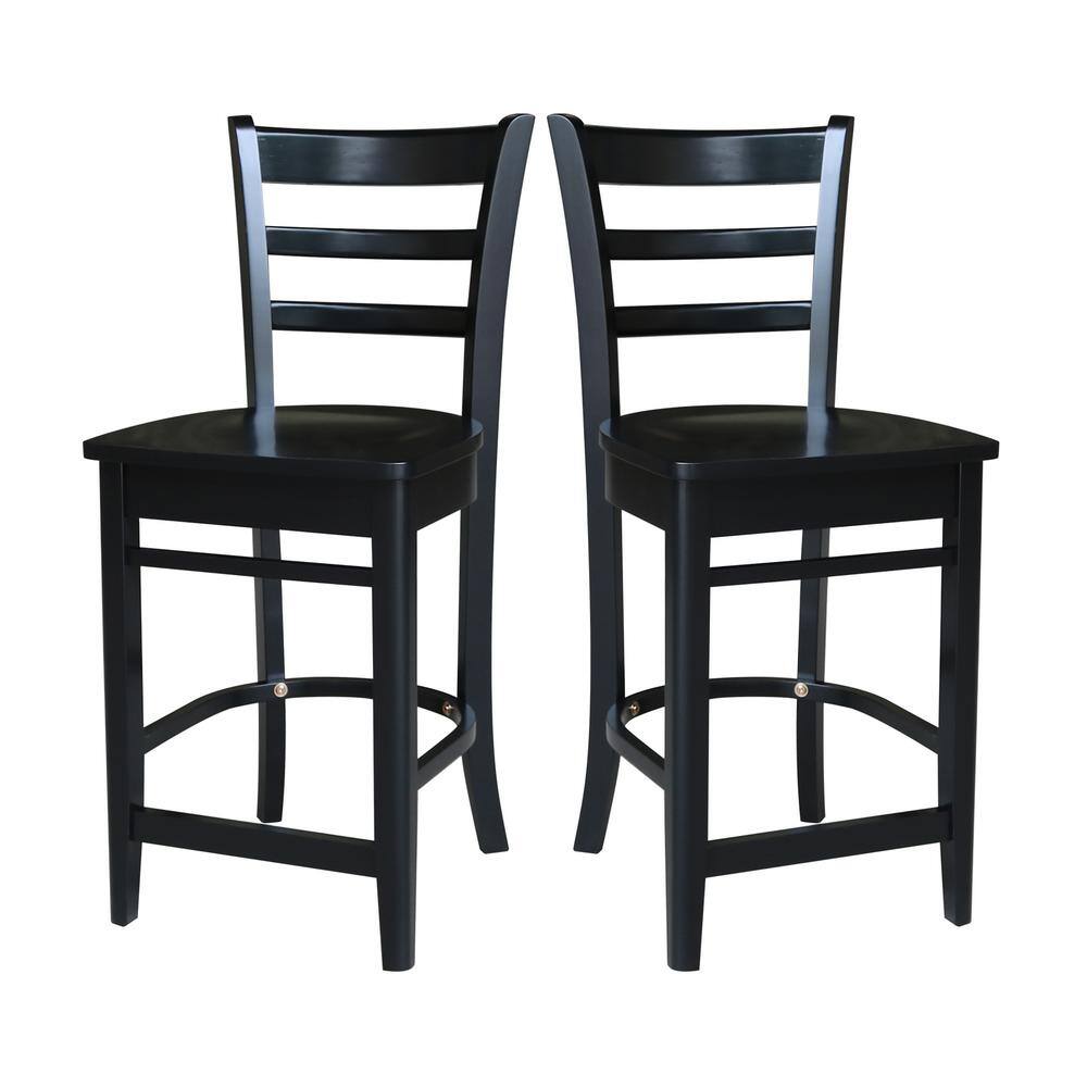 Black Solid Wood Round Pedestal Table with Two Stools
