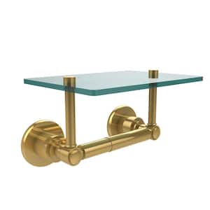 Washington Square Collection Double Post Toilet Paper Holder with Glass Shelf in Polished Brass