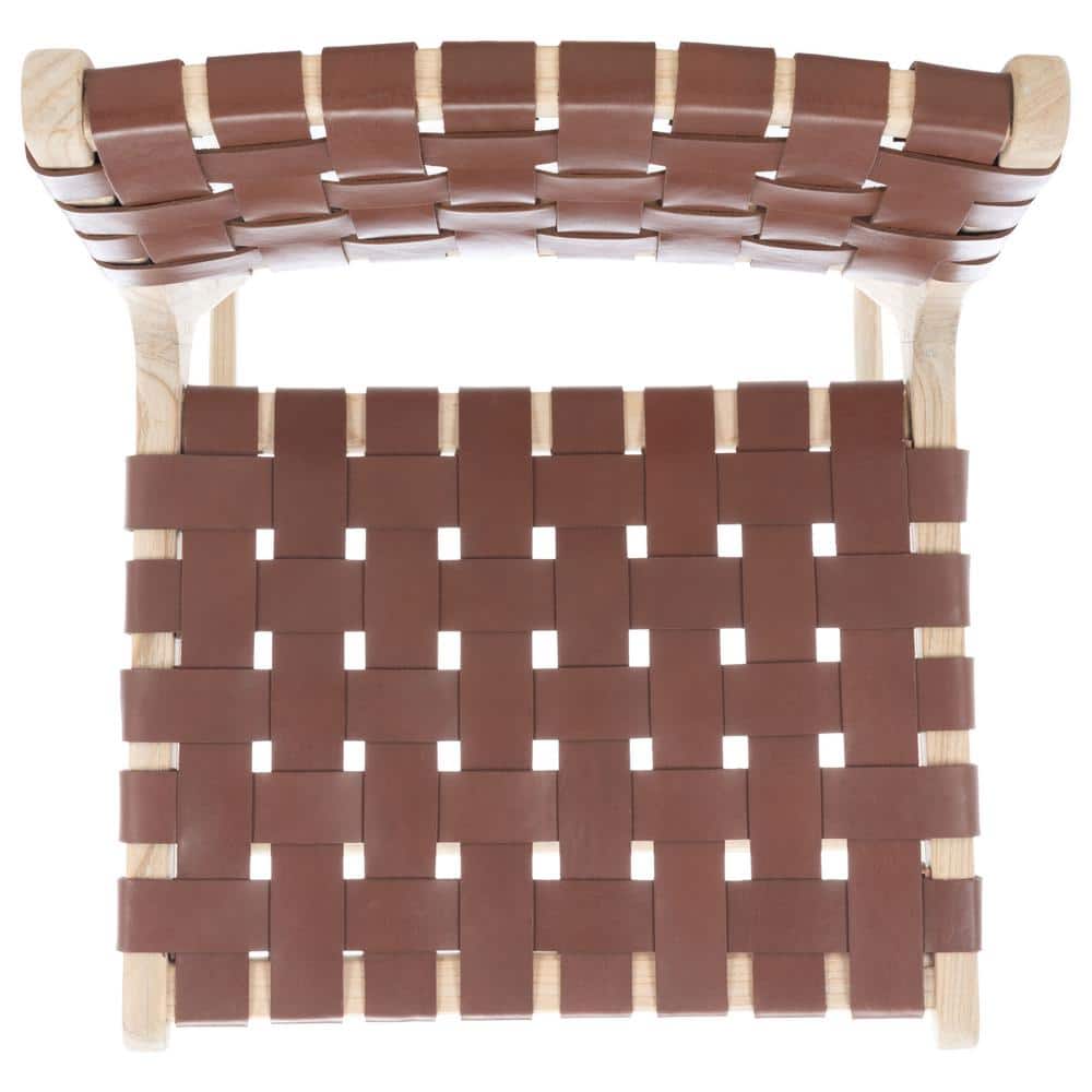 Cognac Leather and Natural Wood Counter Stool