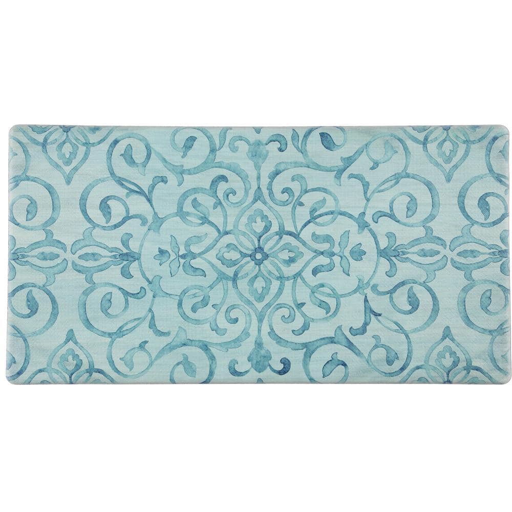 J&V Textiles Rustic Medallion Green 20 in. x 39 in. Anti-Fatigue Kitchen Mat