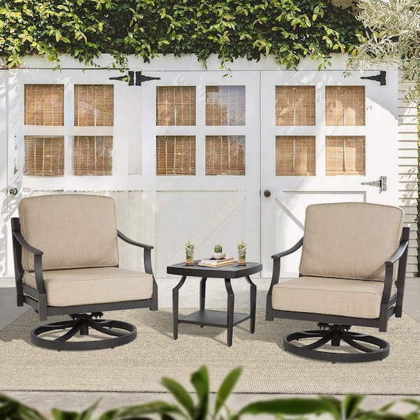 ULAX FURNITURE Tamarin 3-Piece Aluminum Patio Conversation Set with Sunbrella Cushions