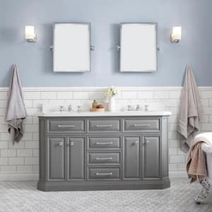 Palace 60 in. W Bath Vanity in Cashmere Grey with Vanity Top in White with White Basin and Chrome Mirror