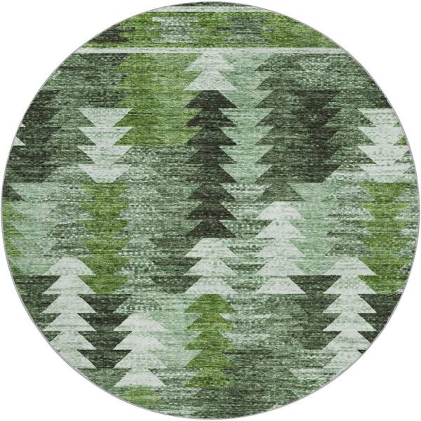 Dream Shag Premium Machine Washable Abstract ADS798 Olive 8 ft. x 8 ft. Round Rug
