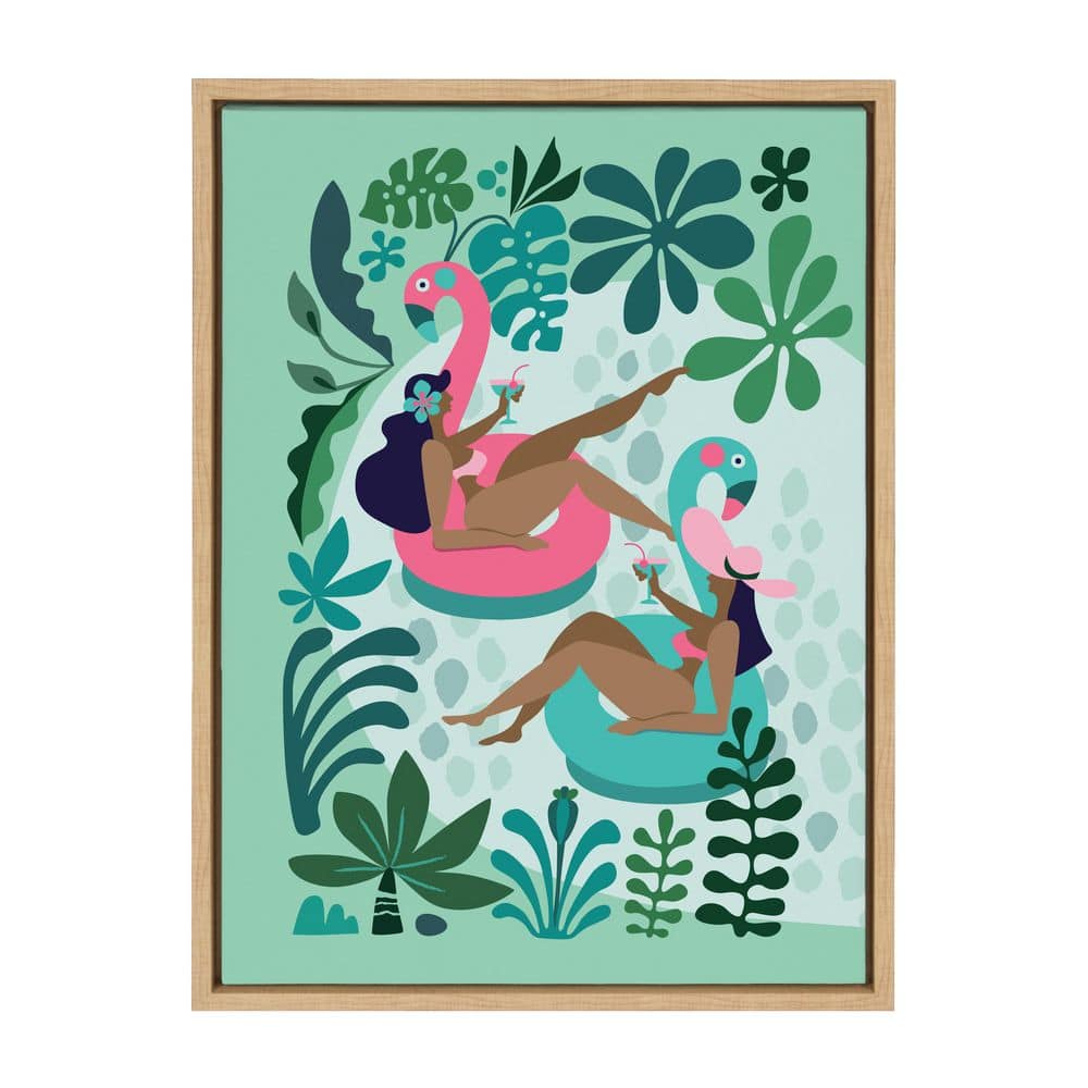 18" x 24" Sylvie Mid Century Modern Girl Friends by Rachel Lee Framed Wall Canvas Natural - Kate & Laurel All Things Decor