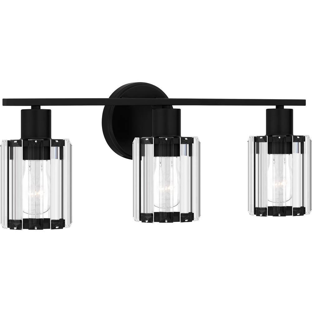 Isla Matte Black 3-Light Crystal Vanity Fixture