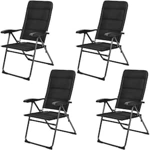 Black Steel Padded Sling Folding Outdoor Patio Dining Chair with Adjustable Backrests (4-Pack)