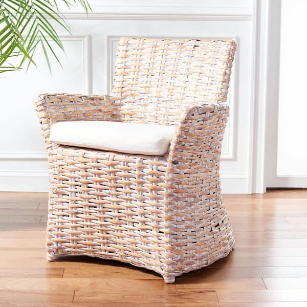 Cabana White Wash/White Cushion Rattan Arm Chair