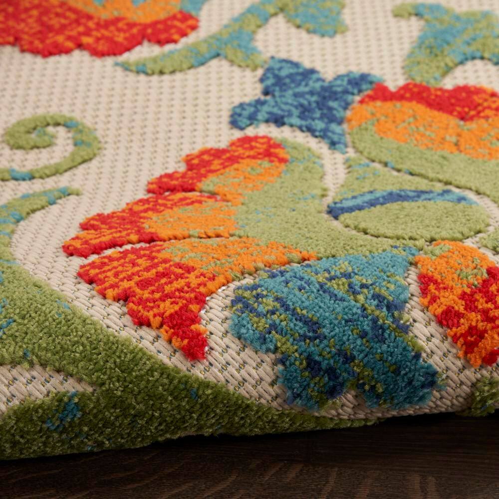 Aloha Red Multicolor Floral Synthetic Outdoor Rug 5'3" x 7'5"