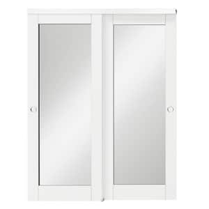 64 in. x 80 in. (Double 32 in.) White MDF Wood, Solid Core 1-Lite Mirrored Glass Interior Door Slab with Bypass Hardware