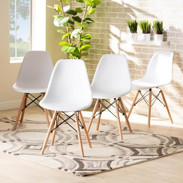 Baxton Studio Jaspen White and Oak Brown Dining Chair Set of 4