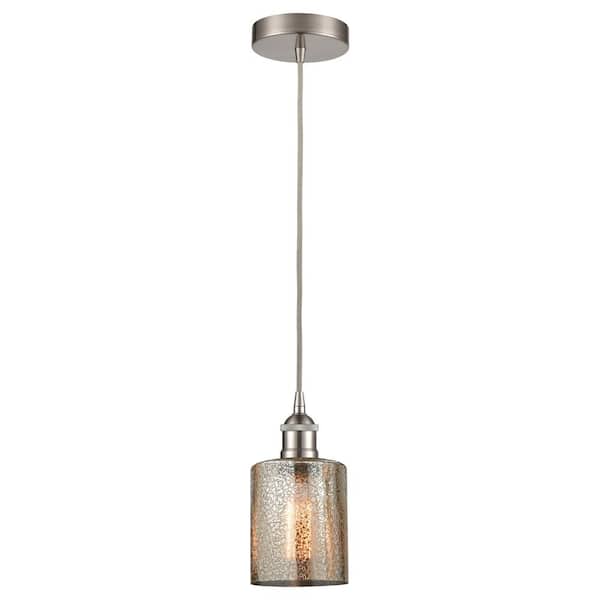Cobbleskill 60-Watt 1-Light Brushed Satin Nickel Standard Mini Pendant Light with Painted Glass Shade, No Bulbs Included