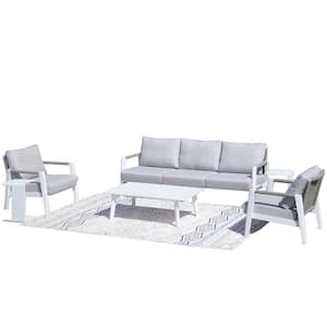 Camorra White 6-Piece Aluminum Patio Conversation Sofa Set With Gray Cushions