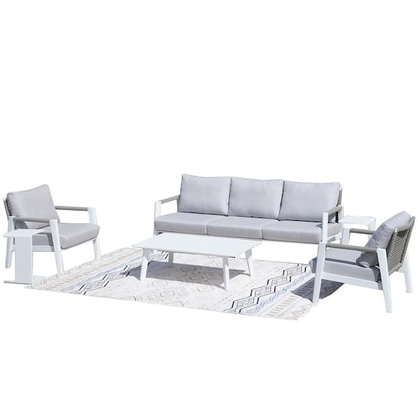 moda furnishings Camorra White 6-Piece Aluminum Patio Conversation Sofa Set With Gray Cushions