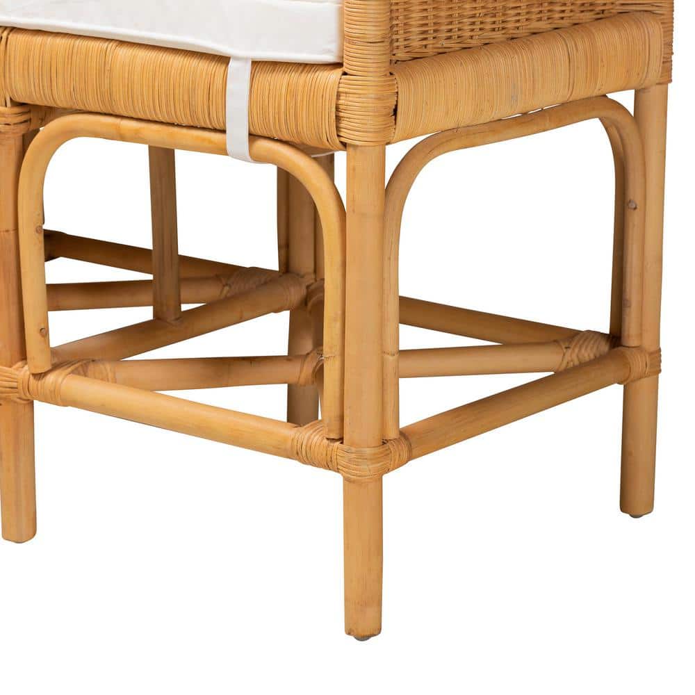 Nairi Natural Brown Rattan Bench with Storage and Cushion