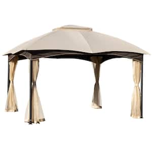 12 ft. x 10 ft. Khaki Metal Frame Outdoor Patio Soft Top Gazebo Party Event Canopy Tent with Mosquito Netting