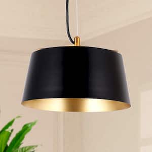 Modern Industrial Kitchen Island Drum Pendant Light 1-Light Black and Brass Dome Pendant Light with Metal Shade