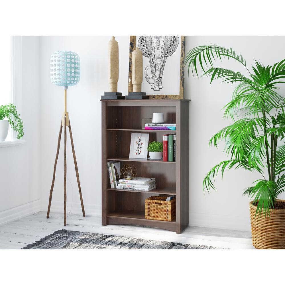 Espresso Adjustable 4-Shelf Deluxe Wood Bookcase