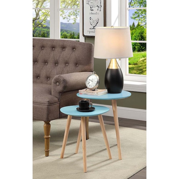 Convenience Concepts Oslo 19 in. Sea Foam and Light Oak Wood Nesting End Tables(Set of 2)