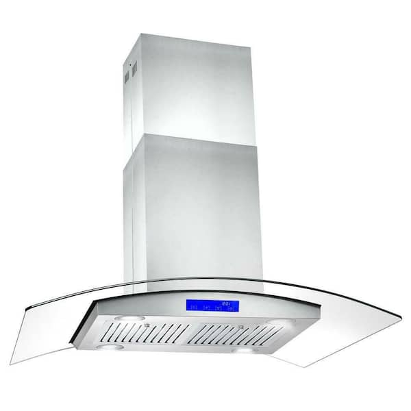 36 in. 900 CFM Island Mount with LED Light Range Hood in Silver