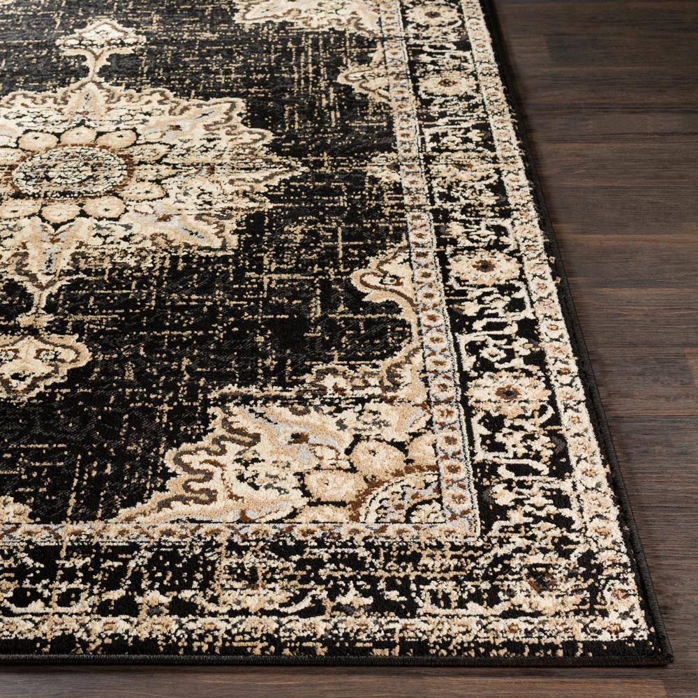 Handmade Black and Beige Synthetic Rectangular Area Rug