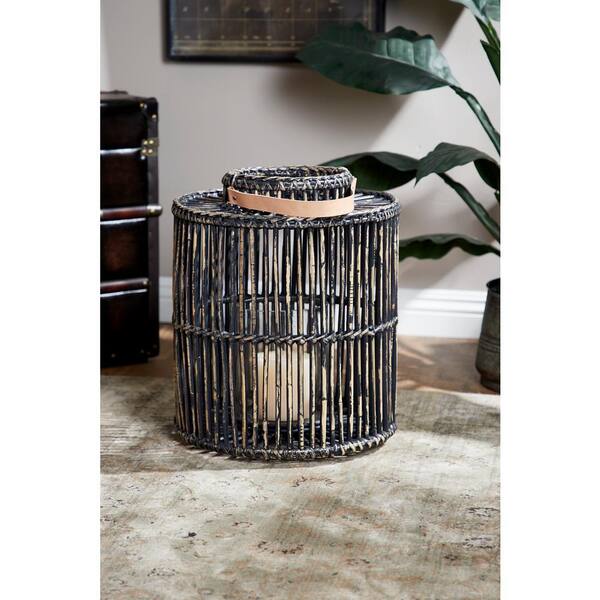 Litton Lane Large Cylindrical Black Rattan Rustic Lantern,Candle Birdcage Shape