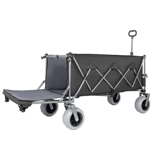 67 in. Black and Gray Extendable Heavy-Duty Folding Wagon 500lbs, All-Terrain Wheels with Brakes for Outdoor
