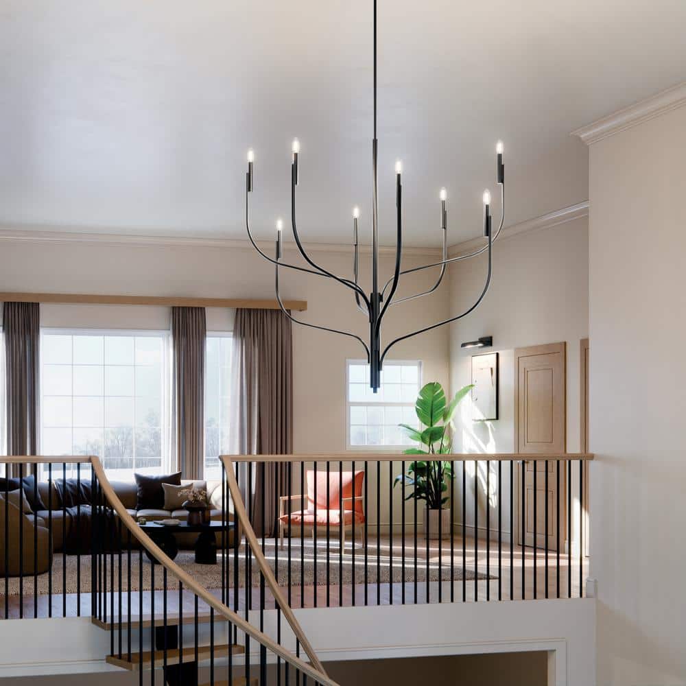 Black 8-Light Asymmetric Candle Chandelier