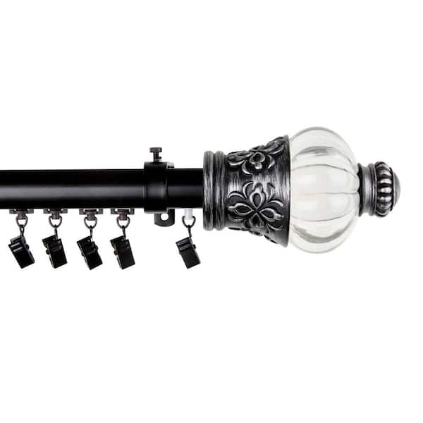 Rod Desyne 28 in. - 48 in. Telescoping Traverse Curtain Rod Kit in Black with Royal Finial