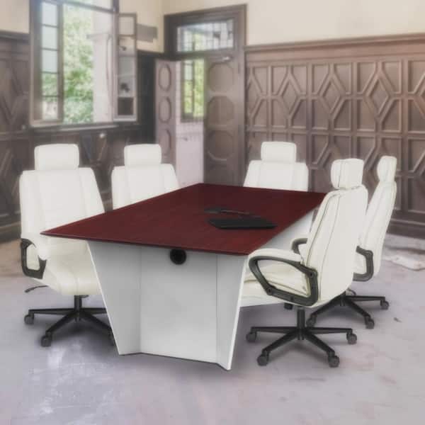 Leather Ergonomic Executive Chair in Cream with Non-Adjustable Arms
