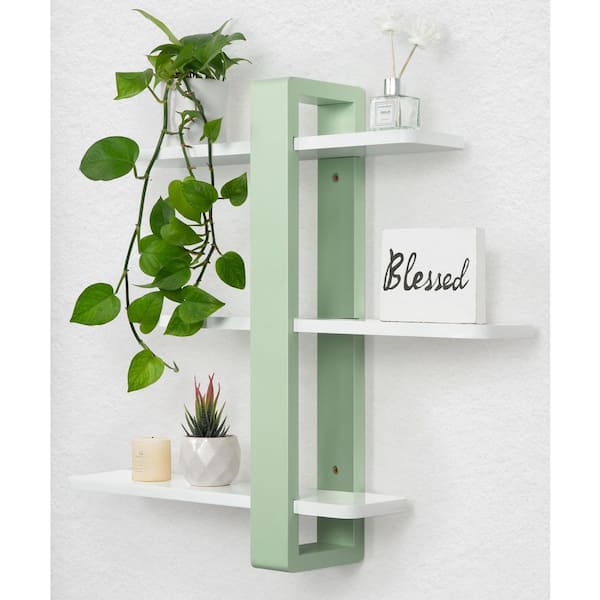 19. 6in W x 6. 2in D Mint Green white Wood Pine Wood Floating Decorative Wall Shelf