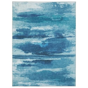 Summit Blue 5 ft. x 7 ft. Abstract Sky Polyester Machine Washable Indoor Area Rug