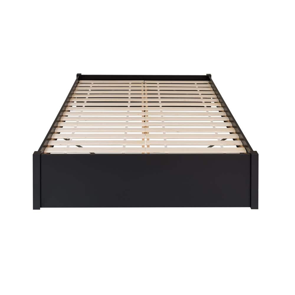 Deep Black Queen Platform Bed with Storage Drawers