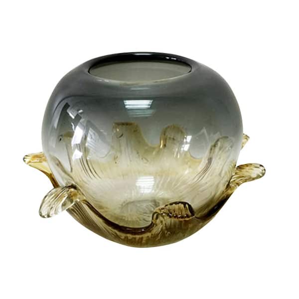 Dale Tiffany 7 in. Amber Leaf Hand Blown Art Glass Vase