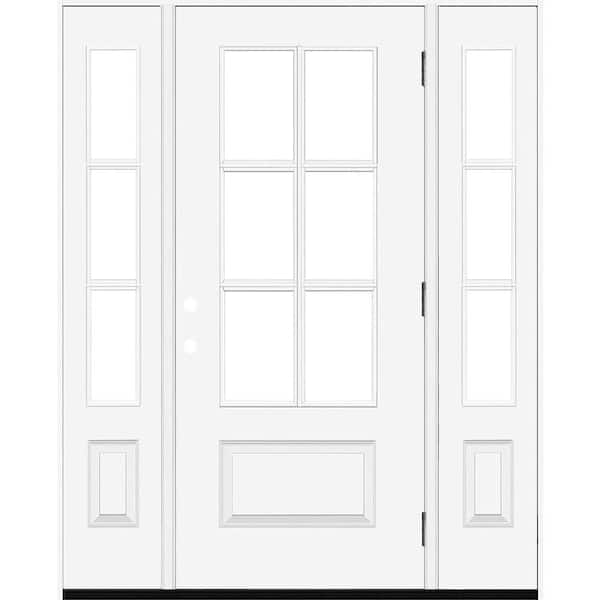Steves & Sons Legacy 60 in. x 80 in. 3/4-6Lite Clear Glass LHOS Primed White Finish Fiberglass Prehung Front Door w/Dbl 10in.SL
