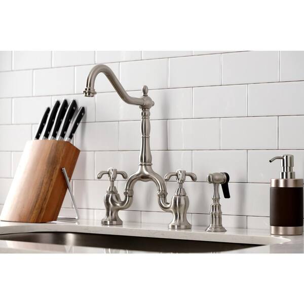 Elements of Design French Country Brushed Nickel 2-Handle Deck-Mount Bridge Handle Kitchen Faucet Elements of Design French Country Brushed Nickel 2-Handle Deck-Mount Bridge Handle Kitchen Faucet