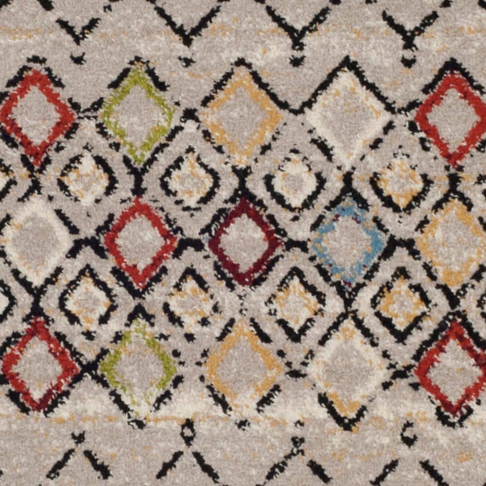 Light Grey Geometric 27" Synthetic Runner Rug