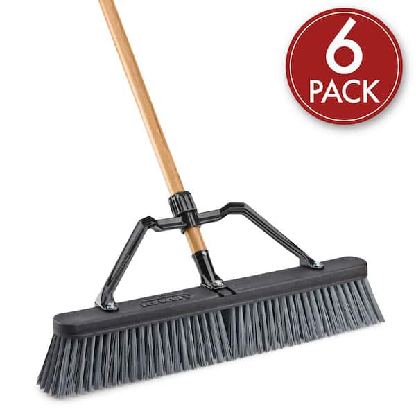 24 in. Rough Surface Industrial Grade Push Broom with Wood Handle and Brace (6-Pack)