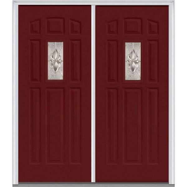 MMI Door 64 in. x 80 in. Heirloom Master Right-Hand Inswing 1-Lite Decorative Glass 8-Panel Painted Steel Prehung Front Door