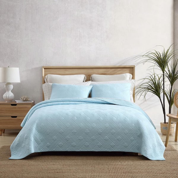 Tommy Bahama Solid Ocean Club Stitch 3-Piece Blue Cotton King Quilt Set ...