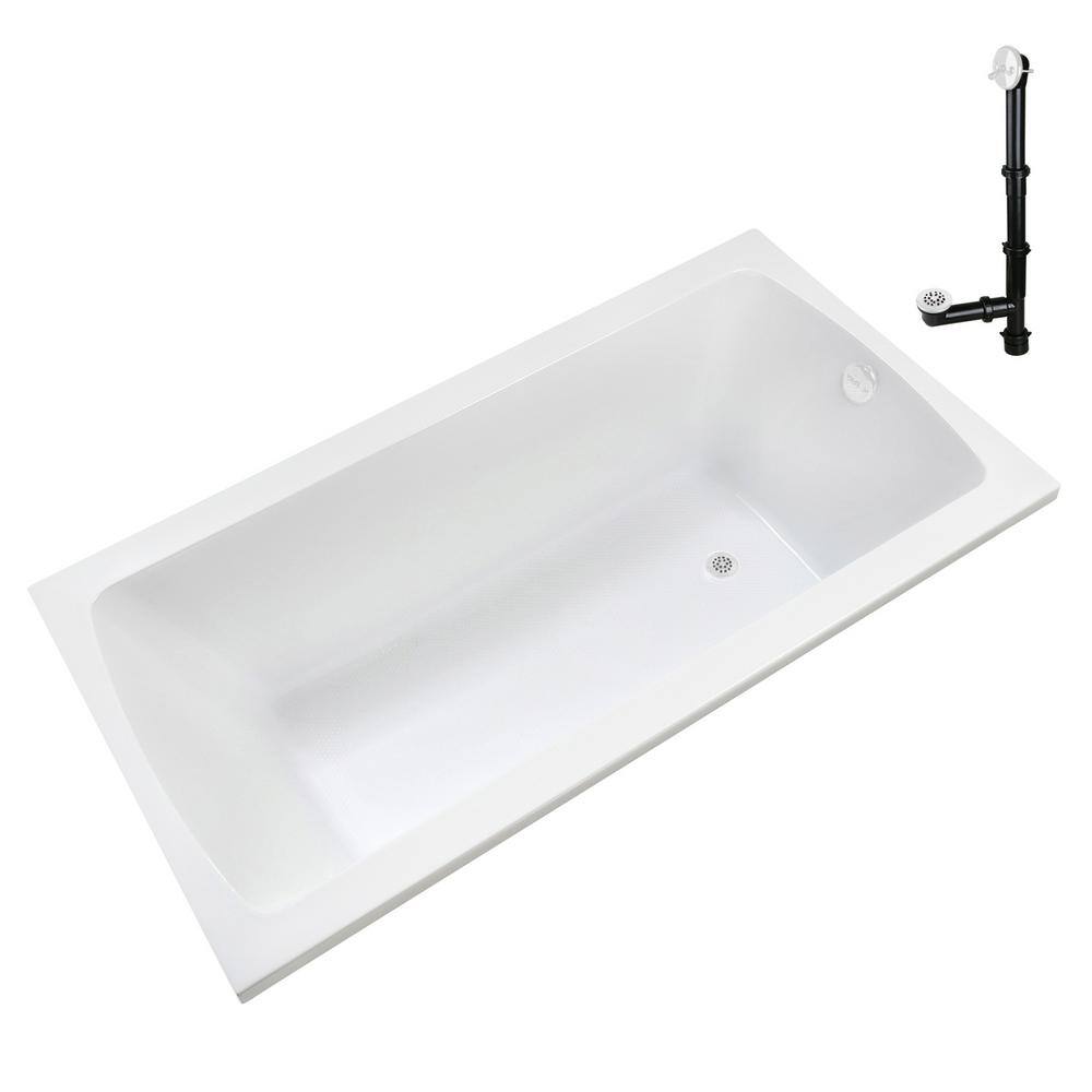 66" x 34" Glossy White Acrylic Soaking Drop-In Bathtub