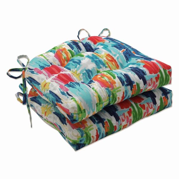 Pillow Perfect 17.5 x 17 Outdoor Dining Chair Cushion in Blue/Multicolored (Set of 2)