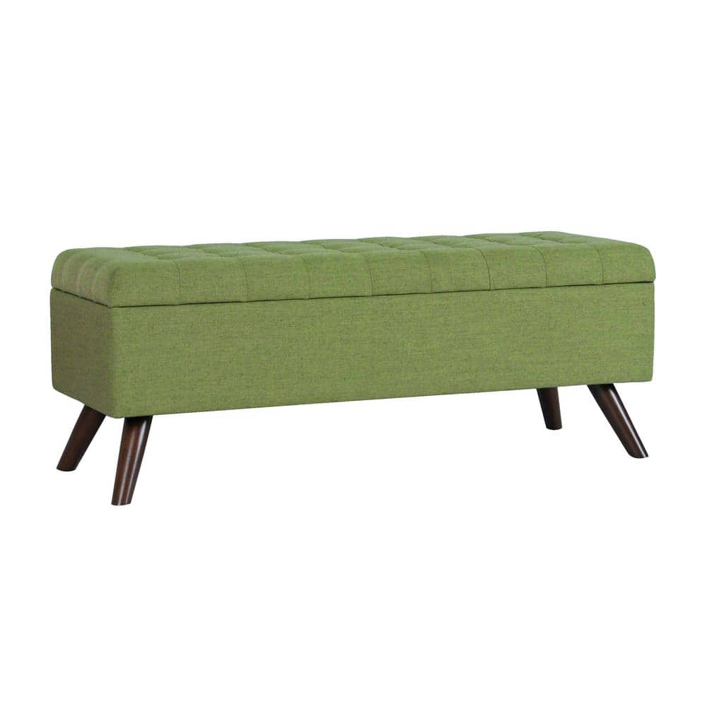 Olive Green Tufted Storage Bench with Wood Legs